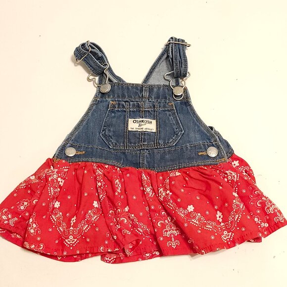 ADORABLE OshKosh B'Gosh Hankerchief Bandana Print Overall Dress Size 6 Months - Picture 1 of 5